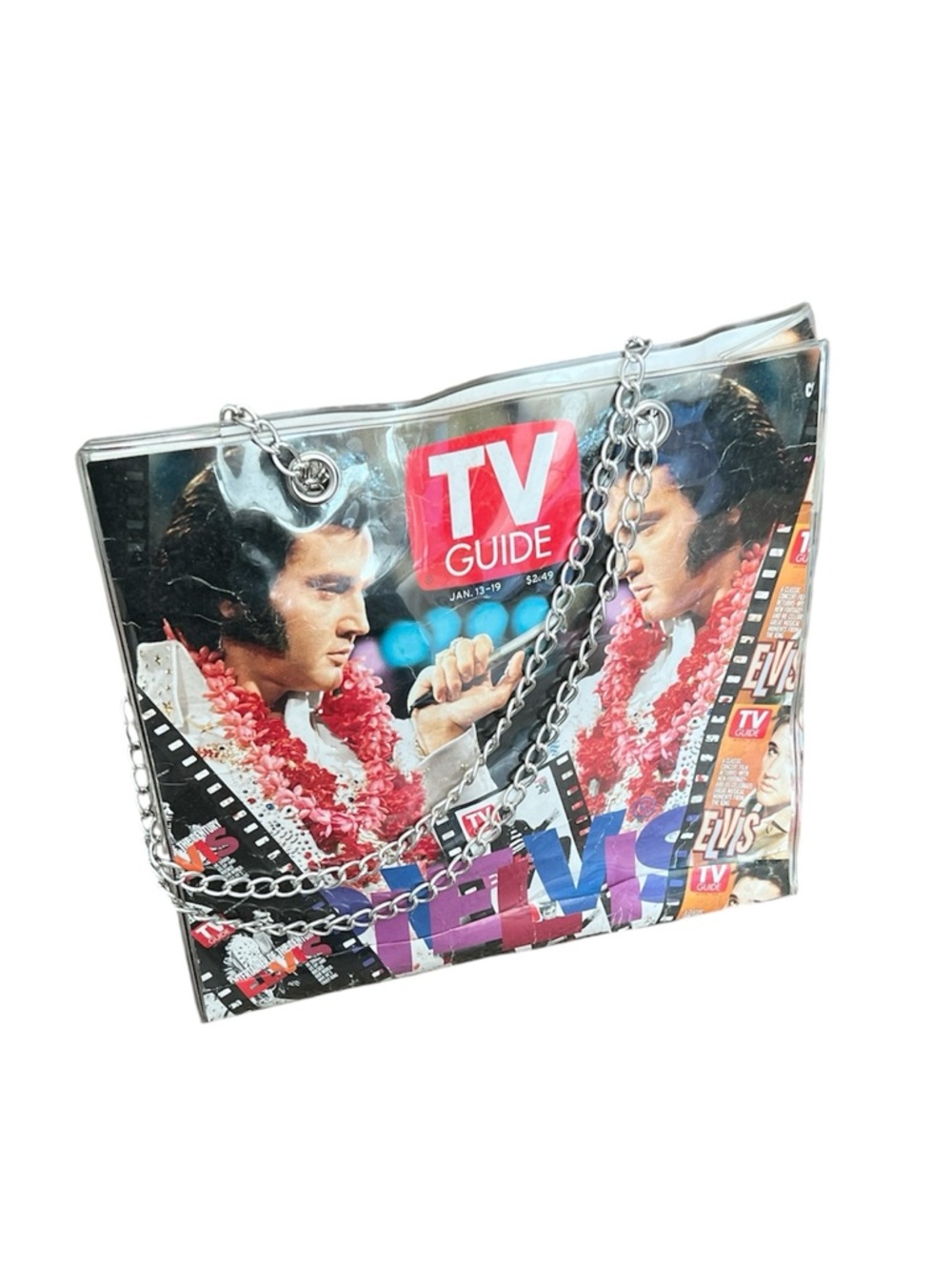 Vintage Elvis TV Guide tote bag with chain strap